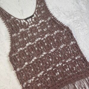 Hazel Haze Women's Boho Brown Crochet Fringe Tank Top Festival Beach‎ Sz M